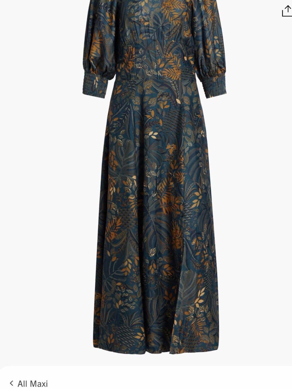 FARM Rio Teal Maxi Dress with Mustard Botanical Print